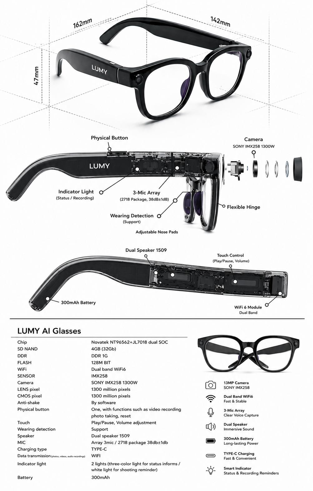 Lumy Glasses, matte black frame